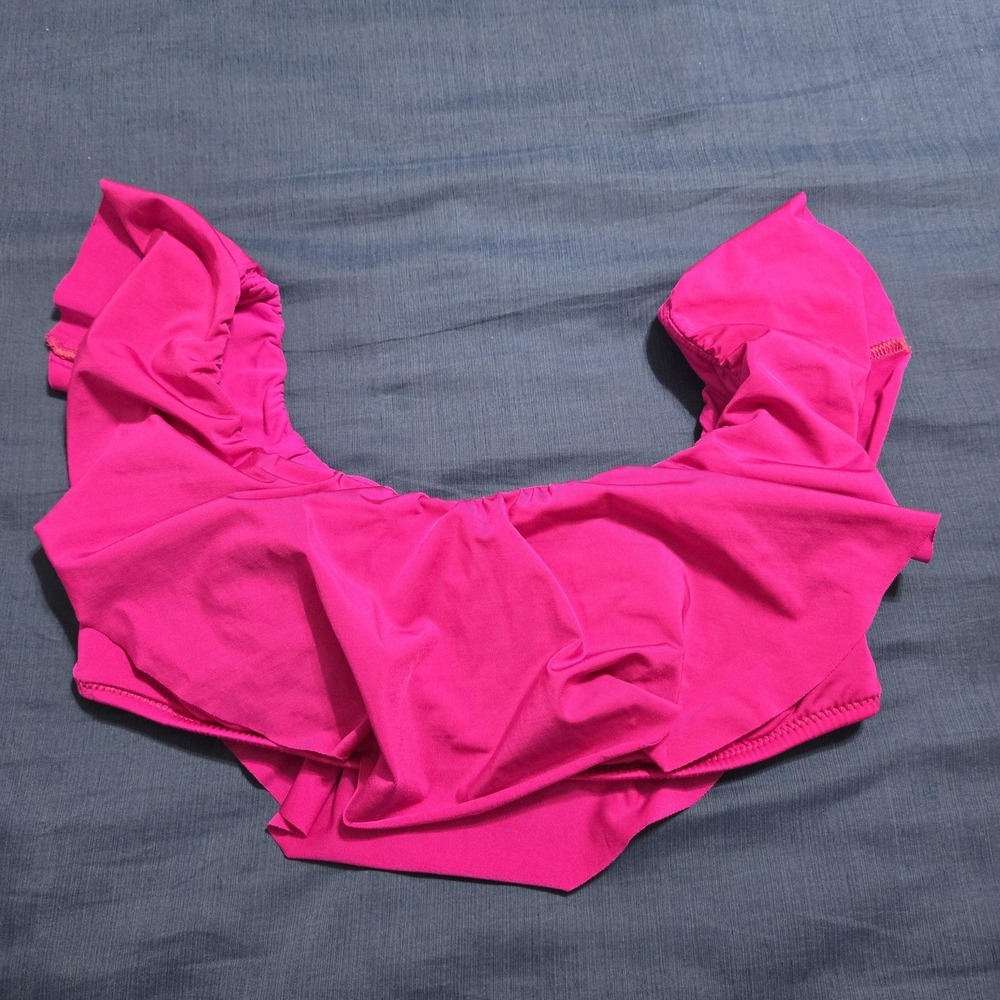 Trina Turk Swim Top Womens 8 Pink Ruffle Shoulder Padded Lined Stretch Bikini